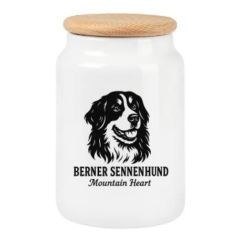 Chemise de chien de montagne bernois – Cœur de montagne - Boîte à biscuits avec couvercle en bois - blanc - Devant