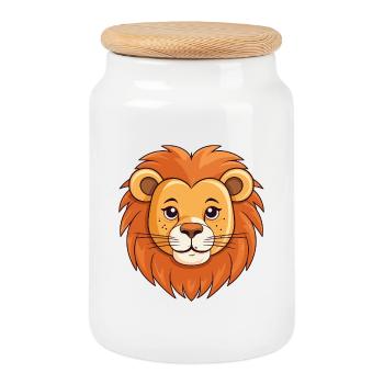 Caricature de la tête de lion - Boîte à biscuits avec couvercle en bois - blanc - Devant