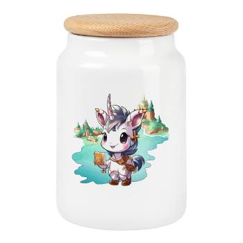 Small Unicorn with Book by the Lake - Cookie Jar with Wooden Lid - white - Front