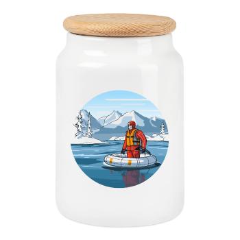 Alpine Rettungsfahrt im Eissee - Cookie Jar with Wooden Lid - white - Front