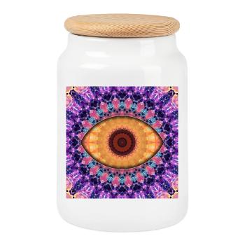 Kaleidoscopic eye mandala - Cookie Jar with Wooden Lid - white - Front