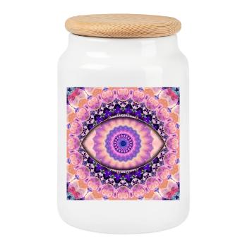 Mandala oculaire kaléidoscopique - Boîte à biscuits avec couvercle en bois - blanc - Devant