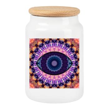 Kaleidoskopisches Augenmandala - Keksdose mit Holzdeckel - Weiß - Vorne