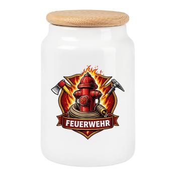 Emblème de la bouche d’incendie de la brigade d’incendie - Boîte à biscuits avec couvercle en bois - blanc - Devant