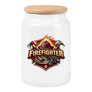 Feuerwehrheld Emblem Feuerwehr - Keksdose mit Holzdeckel - Weiß - Vorne