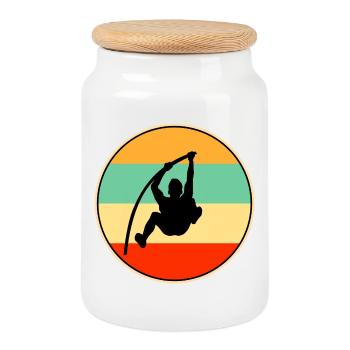 Silhouette vintage de saut en hauteur avec perche Art rétro de coucher de soleil - Boîte à biscuits avec couvercle en bois - blanc - Devant