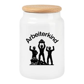 STOLZES ARBEITERKIND, AUF KOHLE GEBOREN MALOCHE - Keksdose mit Holzdeckel - Weiß - Vorne