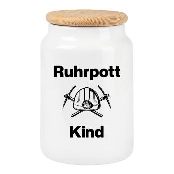 RUHRPOTT CHILD, NORTH RHINE-WESTPHALIA, BORN ON COAL, MINER - Cookie Jar with Wooden Lid - white - Front