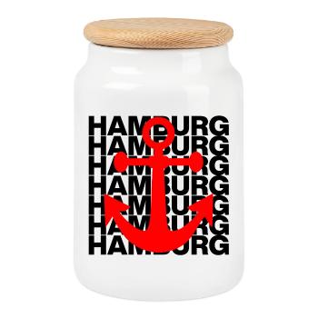 HAMBURG ANKER ROT, HAFEN, MOIN, ELBE, HAMBURGLIEBE - Keksdose mit Holzdeckel - Weiß - Vorne