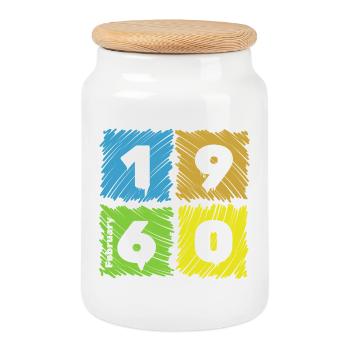 66. Écussons Geburtstag Farbige depuis 02/1960 - Boîte à biscuits avec couvercle en bois - blanc - Devant