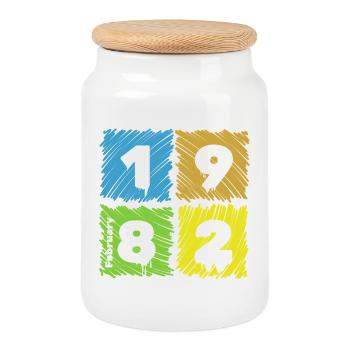44. Écussons Farbige du Geburtstag depuis 02/1982 - Boîte à biscuits avec couvercle en bois - blanc - Devant