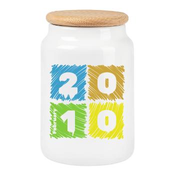 16. Geburtstag Farbige Patches since 02/2010 - Cookie Jar with Wooden Lid - white - Front