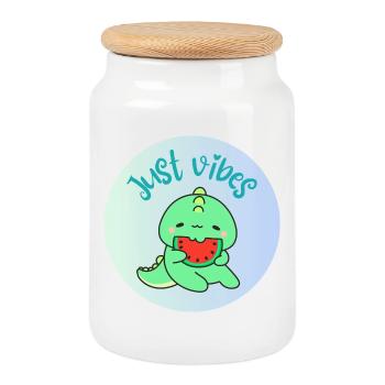 JUST VIBES - Dino - Boîte à biscuits avec couvercle en bois - blanc - Devant