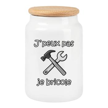Je peux pas je bricole – Humour bricoleur - Boîte à biscuits avec couvercle en bois - blanc - Devant
