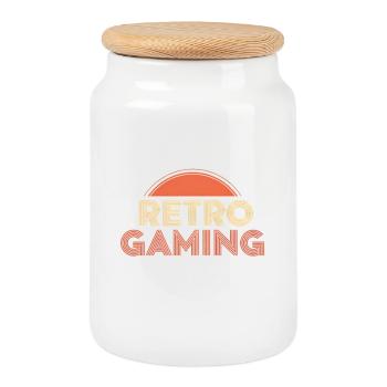Jeux rétro - Boîte à biscuits avec couvercle en bois - blanc - Devant