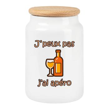 Je peux pas j'ai apéro – phrase drôle collègues - Boîte à biscuits avec couvercle en bois - blanc - Devant