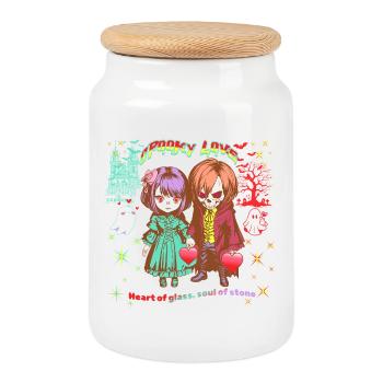Spooky Love: Pastel Goth Manga Skull Chibi Shirt - Cookie Jar with Wooden Lid - white - Front