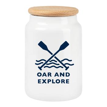 Art en ligne Oar and Explore - Aventure en kayak - Boîte à biscuits avec couvercle en bois - blanc - Devant