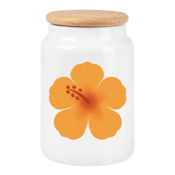 Floraison d’hibiscus orange - Boîte à biscuits avec couvercle en bois - blanc - Devant