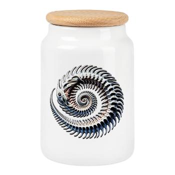 Métamorphose du poisson osseux en spirale fossile fantastique - Boîte à biscuits avec couvercle en bois - blanc - Devant