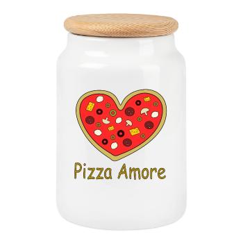 Pizza_Amore - Boîte à biscuits avec couvercle en bois - blanc - Devant