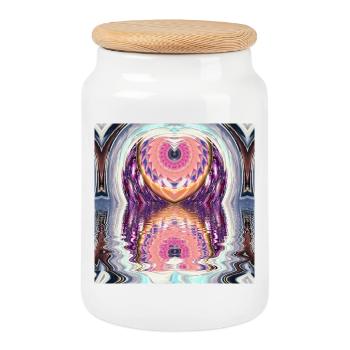 Circle Mandala Reflet en couleurs néon - Boîte à biscuits avec couvercle en bois - blanc - Devant
