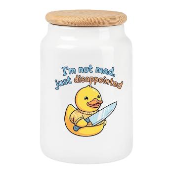 Disappointed duck with knife - Cookie Jar with Wooden Lid - white - Front