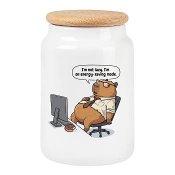 Castor capybara économe en énergie au travail - Boîte à biscuits avec couvercle en bois - blanc - Devant