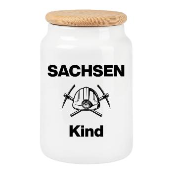 SACHSEN KIND, GLÜCK AUF! STEIGER AUF KOHLE GEBOREN - Keksdose mit Holzdeckel - Weiß - Vorne