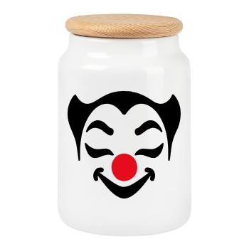 Cheerful Clown Face Carnival Carnival Carnival - Cookie Jar with Wooden Lid - white - Front