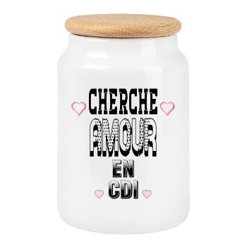 Cherche Amour en CDI - Boîte à biscuits avec couvercle en bois - blanc - Devant
