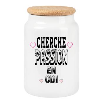 Cherche Passion en CDI - Boîte à biscuits avec couvercle en bois - blanc - Devant