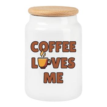 le café m'adore - humour café - amoureux de café - Boîte à biscuits avec couvercle en bois - blanc - Devant