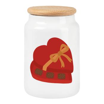 Boîte de chocolats en forme de cœur avec ruban doré - Boîte à biscuits avec couvercle en bois - blanc - Devant