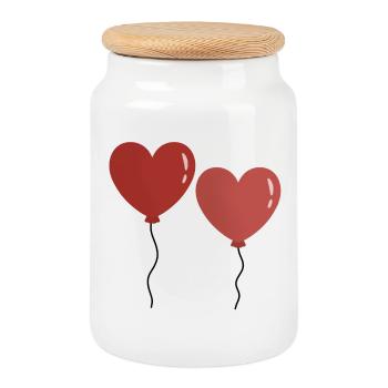 Twin Hearts Balloons - Cookie Jar with Wooden Lid - white - Front
