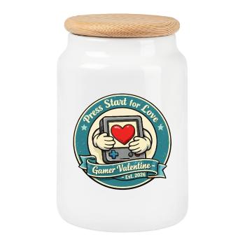 Gamer Valentine Vintage-Abzeichen - Keksdose mit Holzdeckel - Weiß - Vorne