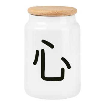 Kokoro, symbole japonais de ce que tu es - Boîte à biscuits avec couvercle en bois - blanc - Devant