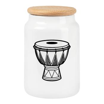 Tambour africain - Boîte à biscuits avec couvercle en bois - blanc - Devant