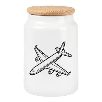 Avion - Boîte à biscuits avec couvercle en bois - blanc - Devant