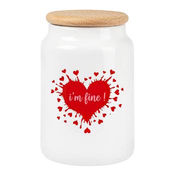I Am Fine — Cœur Émotionnel Minimaliste - Boîte à biscuits avec couvercle en bois - blanc - Devant