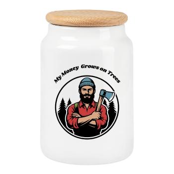 My Money Grows on Trees - Lumberjack Forester - Cookie Jar with Wooden Lid - white - Front