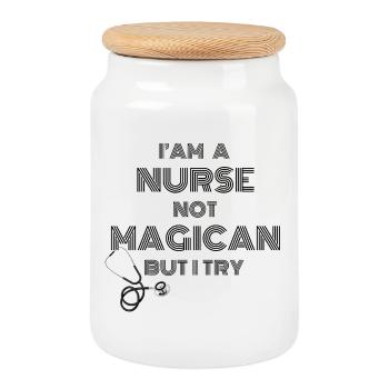 Je suis infirmière, pas magicienne, mais j’essaie - Medical Hum - Boîte à biscuits avec couvercle en bois - blanc - Devant