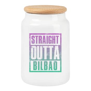 Straight outta Bilbao - Cookie Jar with Wooden Lid - white - Front