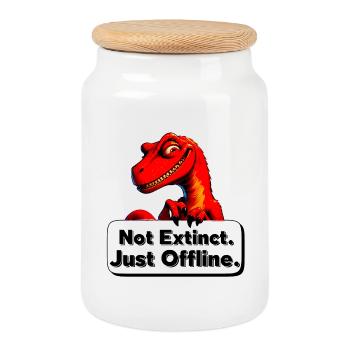 Nicht ausgestorben, sondern Offline-Dino - Keksdose mit Holzdeckel - Weiß - Vorne