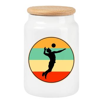 Joueur de volleyball Retro Sunset Vintage Silhouette - Boîte à biscuits avec couvercle en bois - blanc - Devant