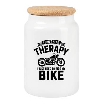 I dont need Therapy, I just need to RIde my Bike  - Cookie Jar with Wooden Lid - white - Front