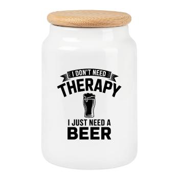 I dont need Therapy, I just need Beer  - Cookie Jar with Wooden Lid - white - Front