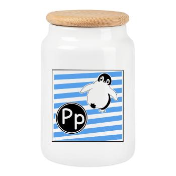 P pour Pingouin - Boîte à biscuits avec couvercle en bois - blanc - Devant