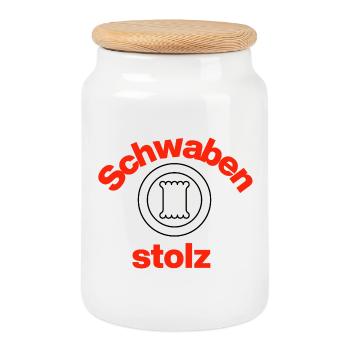 SWABIAN MAULTASCHEN PROUD! BAWÜ HERRGOTT - Cookie Jar with Wooden Lid - white - Front