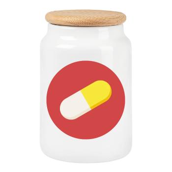 Logo avec capsule / comprimé de médicament - Boîte à biscuits avec couvercle en bois - blanc - Devant